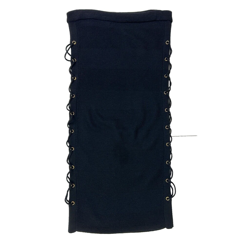 Alice + Olivia Lace Up Side Knit Wool Skirt Bodycon Pencil Black Stretch M EUC
